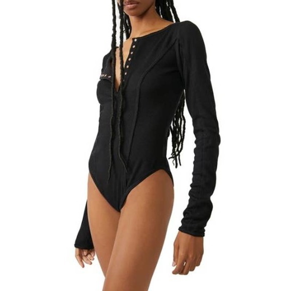 Free People Intimately FP Black Long Sleeve Sloane Bodysuit NWT Size Small - Picture 2 of 10